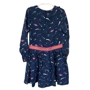 Boden Girls Blue Space Galaxy Long Sleeve Dress 5-6Y